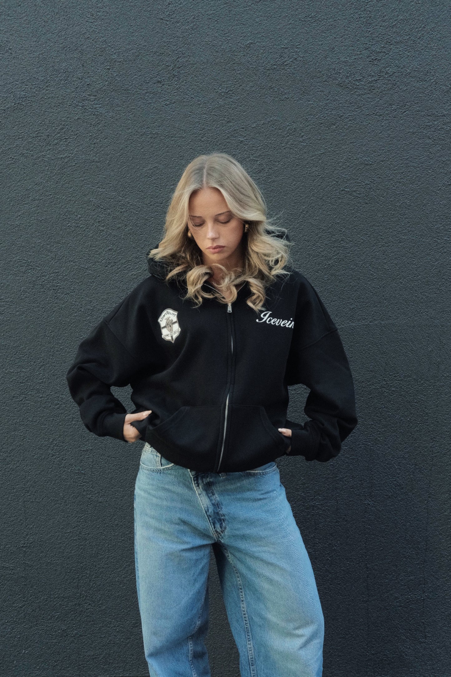Oversized Badge Zipup Hoodie