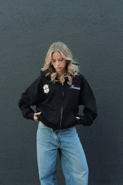 Oversized Badge Zipup Hoodie