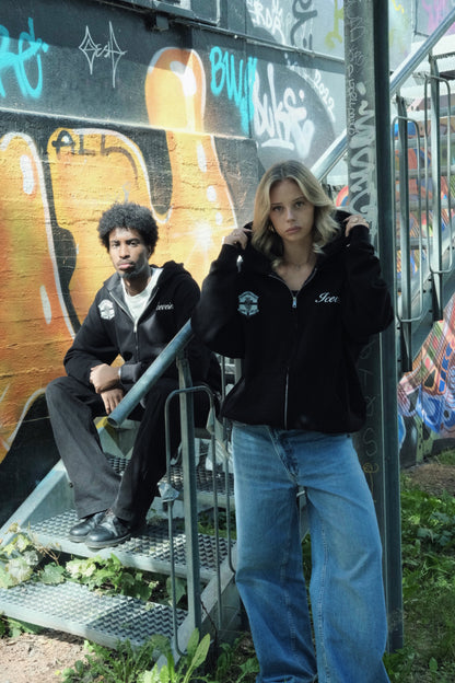 Oversized Badge Zipup Hoodie